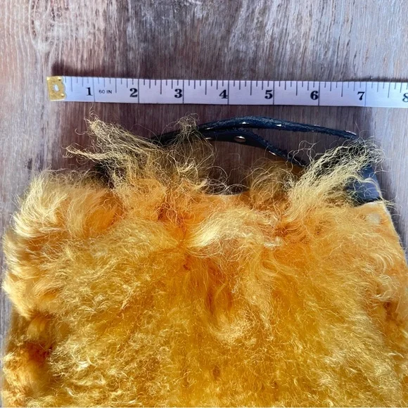 Rebellion Bags Yellow Tibetan Wool Wristlet Nail Studded Genuine Leather - Picture 4 of 4